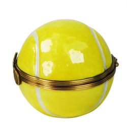 Yellow Tennis Ball Limoges Box with Tennis Racket Clasp, 100% Authentic Hand-Painted French Porcelain Collectible & Gift