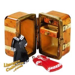 Travel Trunk Suitcase with Drawers & 2 Dresses Limoges Box (Retired)