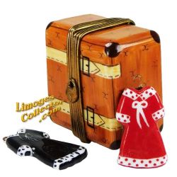 Travel Trunk Suitcase with Drawers & 2 Dresses Limoges Box (Retired)