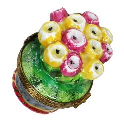 Red & Yellow Tulips in Flower Pot Limoges Box | Retired Authentic Hand-Painted French Porcelain Gift | Limoges Boxes France Trinket Box