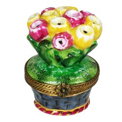 Red & Yellow Tulips in Flower Pot Limoges Box | Retired Authentic Hand-Painted French Porcelain Gift | Limoges Boxes France Trinket Box