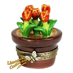 Red Tulips in Flower Pot Limoges Box (Beauchamp)