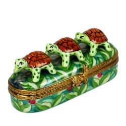 3 Turtles In A Line Limoges Box by Beauchamp, Authentic French Porcelain Trinket Box Imported from Limoges, France, Perfect Collectible & Luxury Gift