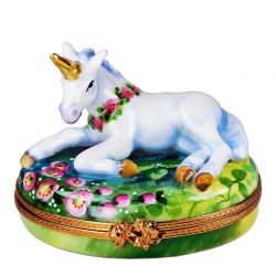 Majestic Unicorn with Flower Garland Limoges Box by Beauchamp Limoges Porcelain Trinket Box