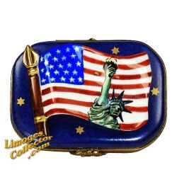 US Flag with Statue of Liberty Limoges Box (Beauchamp)