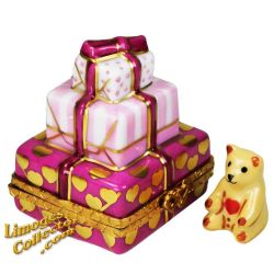 Gifts Stack with Hearts  & Teddy Bear Limoges Box (Beauchamp)