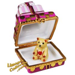 Gifts Stack with Hearts  & Teddy Bear Limoges Box (Beauchamp)