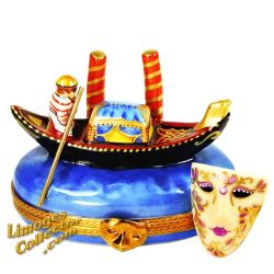 Venice Gondola with Gondolier & Venice Mask Exclusive Limoges Box by Beauchamp
