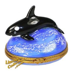 Happy Black Whale on the Waves Limoges Box (Beauchamp)