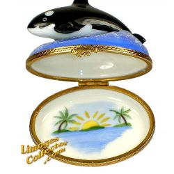 Happy Black Whale on the Waves Limoges Box (Beauchamp)