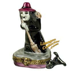 Halloween Wicked Witch with Black Cat Limoges box (Beauchamp)