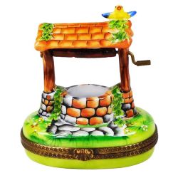 Wishing Well with Yellow Bird Limoges Box, Authentic Hand-Painted Retired Chanille Limoges Box, Imported from Limoges, France for your Collection