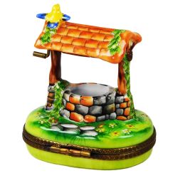 Wishing Well with Yellow Bird Limoges Box, Authentic Hand-Painted Retired Chanille Limoges Box, Imported from Limoges, France for your Collection