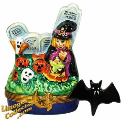 Halloween Witch in Graveyard Limoges box (Beauchamp)
