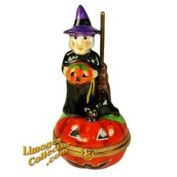 Halloween Witch on Pumpkin Limoges Box (Beauchamp)