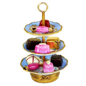 3-Level Floral Turquoise Candy Dish Limoges Box by Beauchamp | 100% Authentic Hand-Painted French Porcelain Collectible and Gift