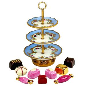 3-Level Floral Turquoise Candy Dish Limoges Box by Beauchamp | 100% Authentic Hand-Painted French Porcelain