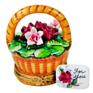 Basket of Roses with Card for Any Occasion Limoges box, Exclusive by Beauchamp, 100% Authentic Hand-Painted French Porcelain Gift