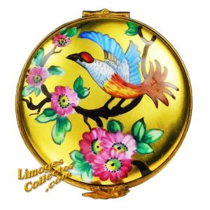 Exotic Bird on Floral Branch Porcelain Limoges Box (Unique)