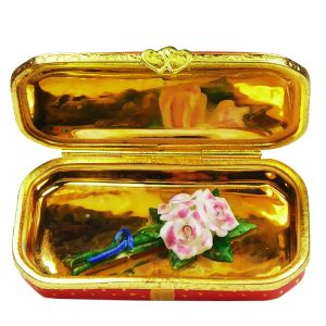 Bouquet of Pink Roses in Red Flower Box Limoges Box (Retired)