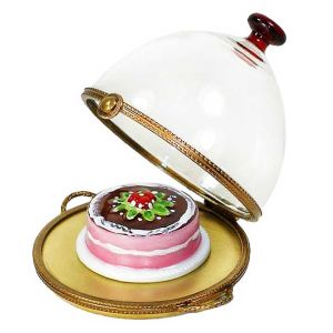 Cake under Glass Dome Limoges Box by Beauchamp, 100% Authentic Hand-Painted French Porcelain Gift for Collectors