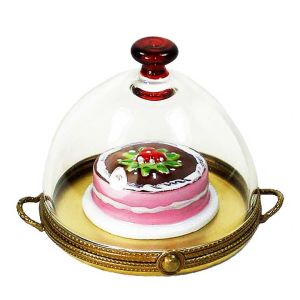 Cake under Glass Dome Limoges Box by Beauchamp, 100% Authentic Hand-Painted French Porcelain Gift for Collectors