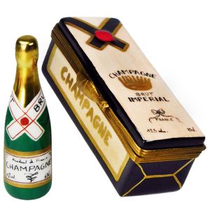 Champagne Case with Bottle Retired Limoges Box, a 100% Authentic Retired PV French Porcelain Trinket Box Collectible & Gift