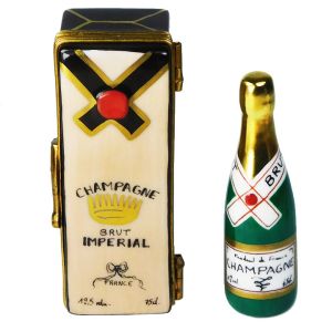 Champagne Case with Bottle Retired Limoges Box, a 100% Authentic Retired PV French Porcelain Trinket Box Collectible & Gift