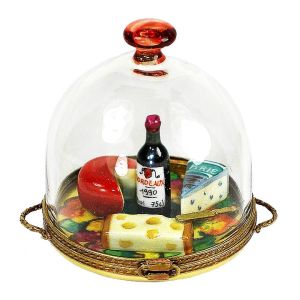 Cheese Wine Platter under Glass Limoges Box by Beauchamp | 100% Authentic Hand-Painted French Porcelain Collectible & Gift