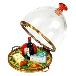 Cheese Wine Platter under Glass Limoges Box by Beauchamp | 100% Authentic Hand-Painted French Porcelain Collectible & Gift