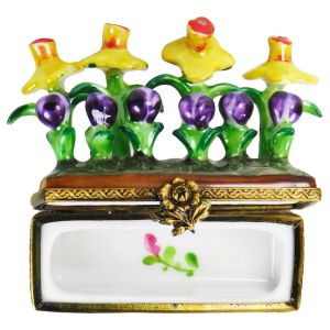 Daffodils & Tulips in Flower Crate Limoges Box | Retired Authentic Hand-Painted French Porcelain Gift | Limoges Boxes France Trinket Box