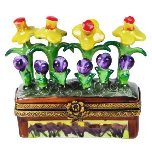 Daffodils & Tulips in Flower Crate Limoges Box | Retired Authentic Hand-Painted French Porcelain Gift | Limoges Boxes France Trinket Box