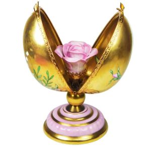 24K Gold Egg on Stand with Large Pink Rose Limoges Box (Retired)