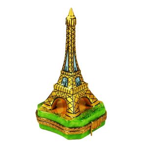 Eiffel Tower Limoges Box with Paris Painting Inside by Beauchamp - 100% Authentic Hand-Painted French Porcelain