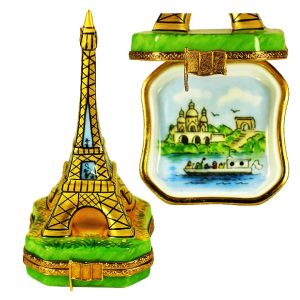 Eiffel Tower Limoges Box with Paris Painting Inside by Beauchamp - 100% Authentic Hand-Painted French Porcelain