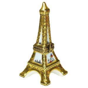 Golden Eiffel Tower with People Limoges box by Beauchamp |100% Authentic Hand-Painted French Porcelain Icon Gift