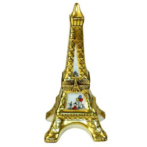 Golden Eiffel Tower with People Limoges box by Beauchamp |100% Authentic Hand-Painted French Porcelain Icon Gift