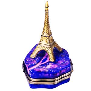 Eiffel Tower At Night Over Paris Limoges Box by Beauchamp | 100% Authentic Hand-Painted Peint Main French Porcelain Paris Icon Travel Gift