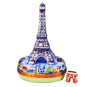 Eiffel Tower over Paris Landmarks Exclusive Beauchamp Limoges Box | 100% Authentic Hand-Painted French Porcelain Travel Trinket Box Gift 