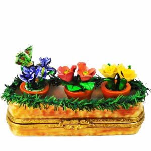 Flower Planter Limoges Box with Blooming Flowers & Butterfly by Beauchamp | Luxury Hand-Painted Porcelain Collectible 
