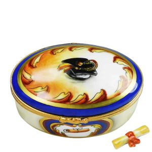 Classic Graduation Box with Cap & Diploma Limoges Box by Beauchamp, 100% Authentic Hand-Painted French Porcelain Figurine Gift 