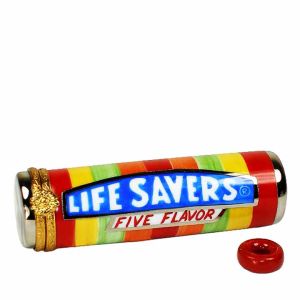Life Savers Candy Roll with Candy Limoges Box - RARE Artoria 100% Authentic Peint Main Hand-Painted French Porcelain Collectible & Gift