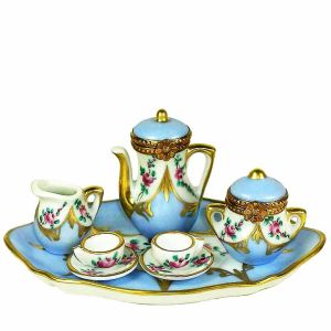 8-Piece Blue Limoges Box Tea Set by Beauchamp | 100% Authentic Hand-Painted Peint Main Porcelain Collectible & Luxury Gift
