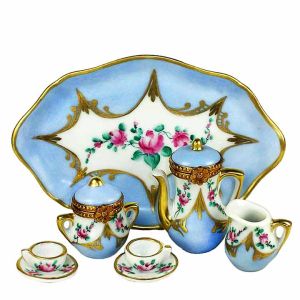 8-Piece Blue Limoges Box Tea Set by Beauchamp | 100% Authentic Hand-Painted Peint Main Porcelain Collectible & Luxury Gift