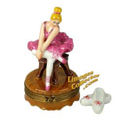 Blonde Ballerina in Pink Limoges Box with Ballet Toe Shoes (Retired)