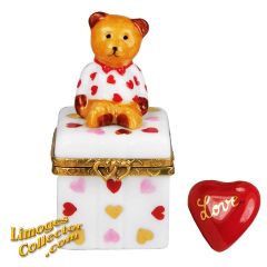 Teddy Bear on Hearts Cube Limoges Box (Beauchamp)