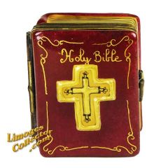 Brown Holy Bible with Gold Cross Limoges Box