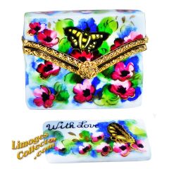 Butterfly on Flowers Envelope with Card Limoges Box (Beauchamp)