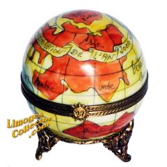 World Globe on Ornate Stand Limoges Box (Retired)