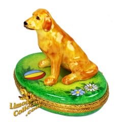 Golden Retriever Dog with Ball Limoges Box (Beauchamp)